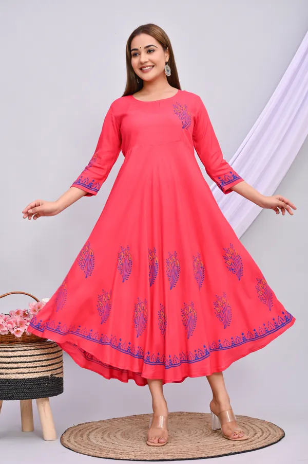 White_&_Pink_Viscose_Rayon_Printed_Regular_Kurti_For_Women
