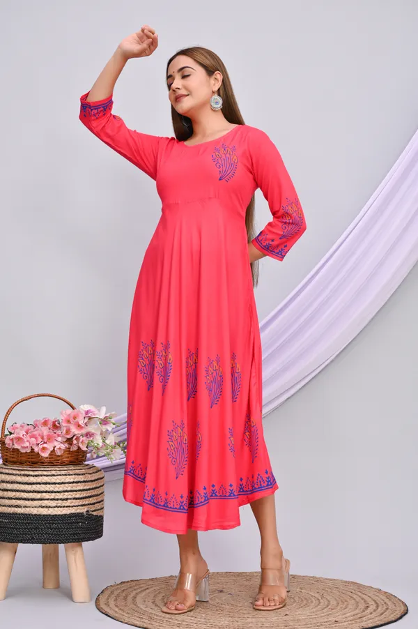 White_&_Pink_Viscose_Rayon_Printed_Regular_Kurti_For_Women