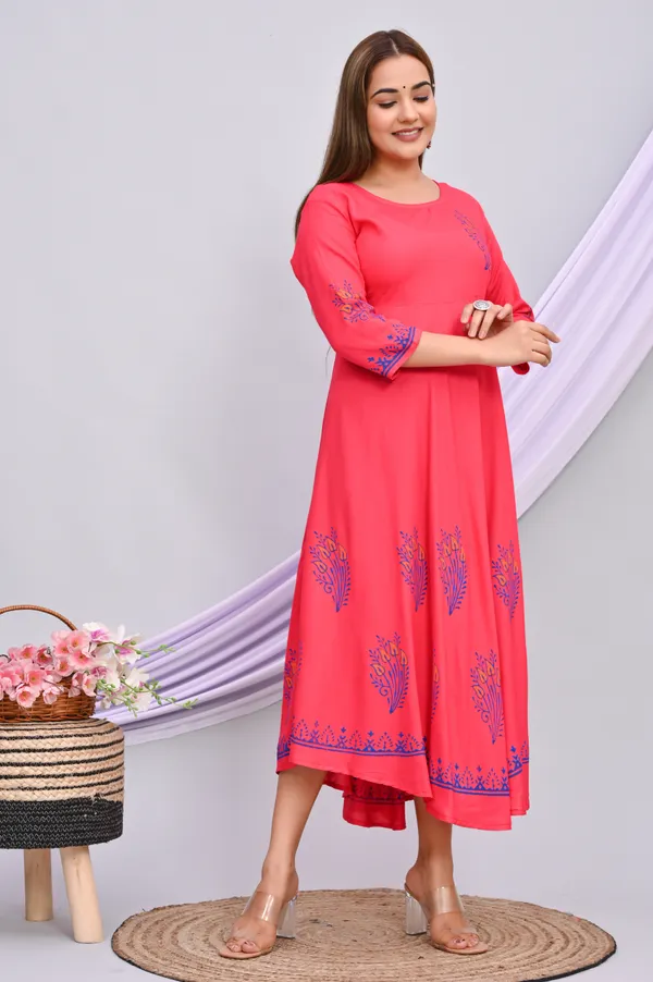 White_&_Pink_Viscose_Rayon_Printed_Regular_Kurti_For_Women