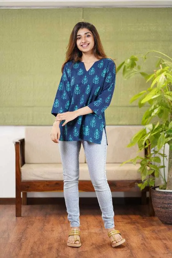 Blue_Cotton_Rayon_Printed_Regular_Top_For_Women