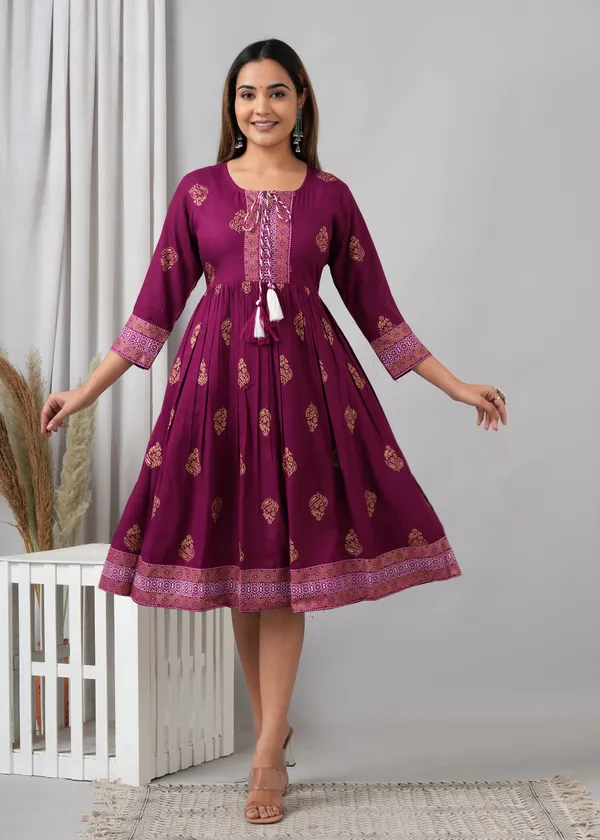 Beige_&_Purple_Viscose_Rayon_Self_Design_Casual_A-Line_Dress_For_Women