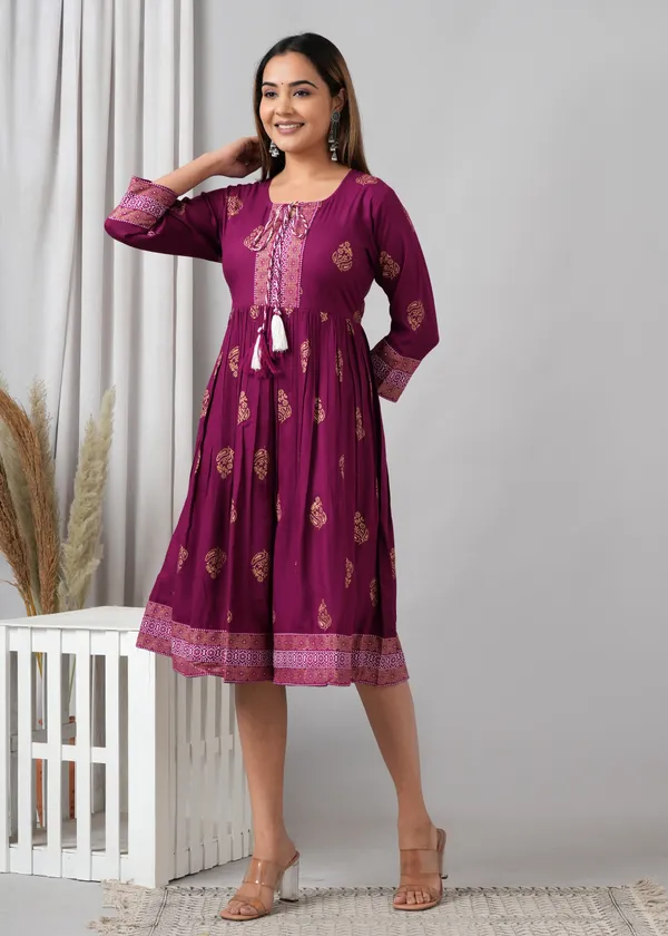 Beige_&_Purple_Viscose_Rayon_Self_Design_Casual_A-Line_Dress_For_Women