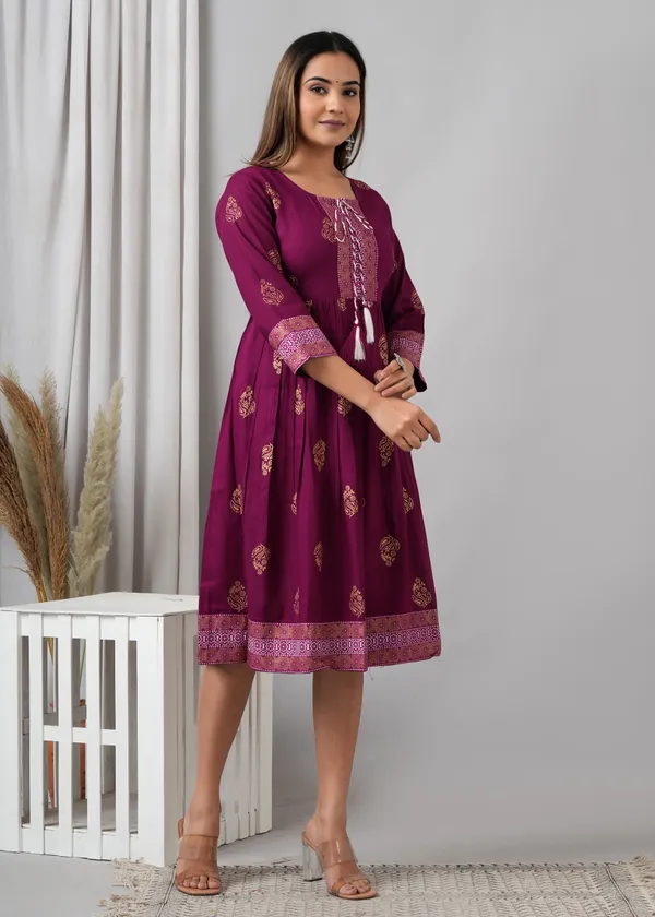 Beige_&_Purple_Viscose_Rayon_Self_Design_Casual_A-Line_Dress_For_Women