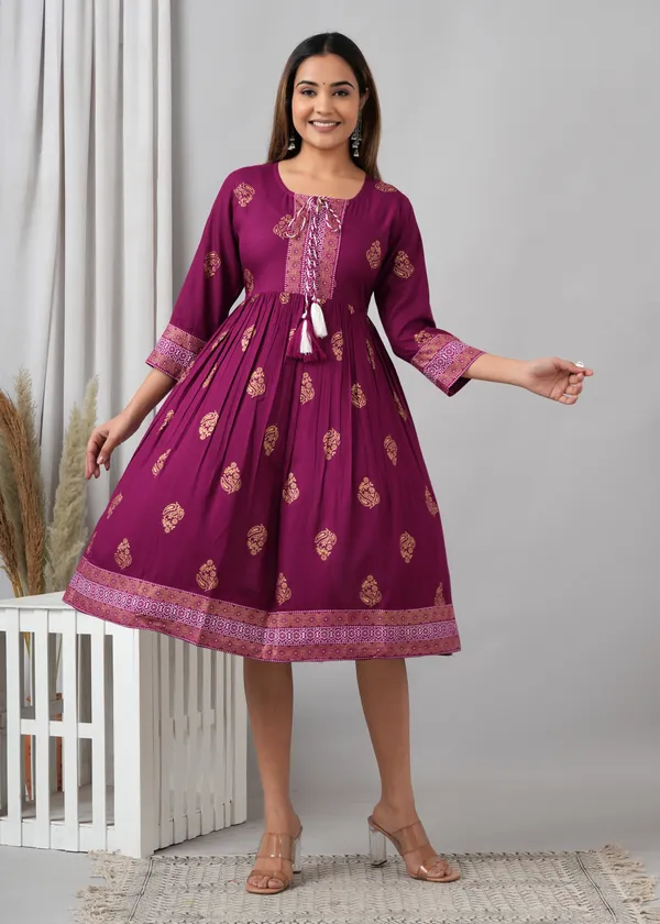 Beige_&_Purple_Viscose_Rayon_Self_Design_Casual_A-Line_Dress_For_Women