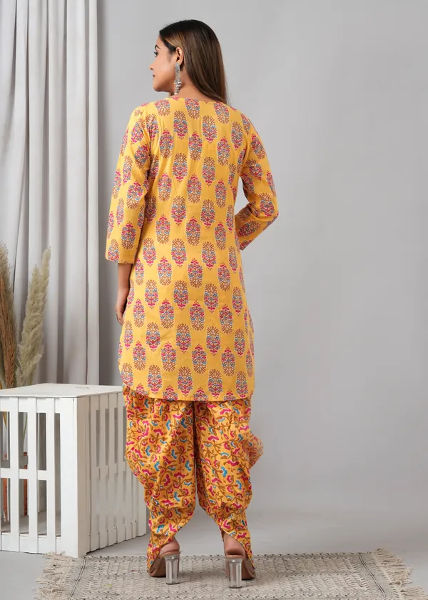 Yellow_Pure_Cotton_Printed_Regular_Kurta_&_Palazzo_Dupatta_Set_For_Women