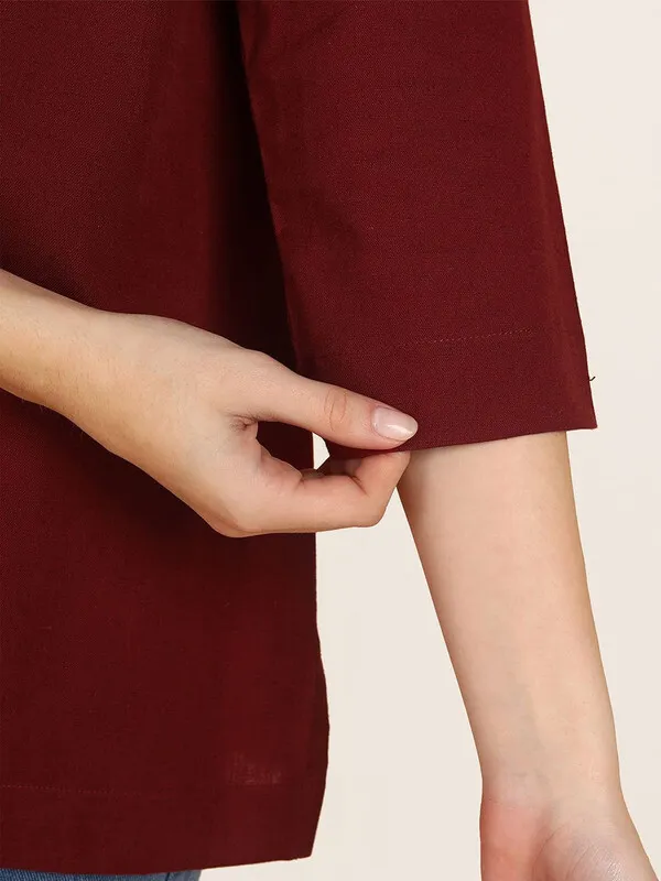 Maroon_Cotton_Rayon_Self_Design_Regular_Top_For_Women