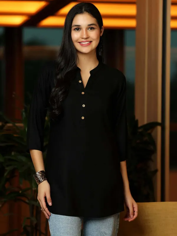 Black_Cotton_Rayon_Self_Design_Regular_Top_For_Women