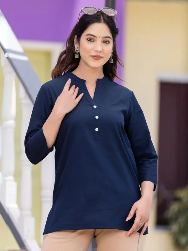 Blue_Cotton_Rayon_Self_Design_Regular_Top_For_Women