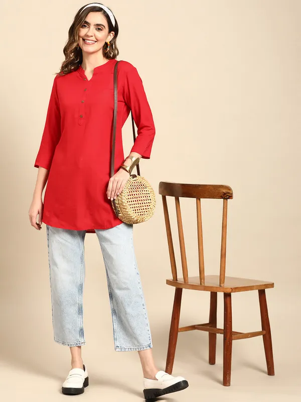 Red_Viscose_Rayon_Solid_Regular_Top_For_Women