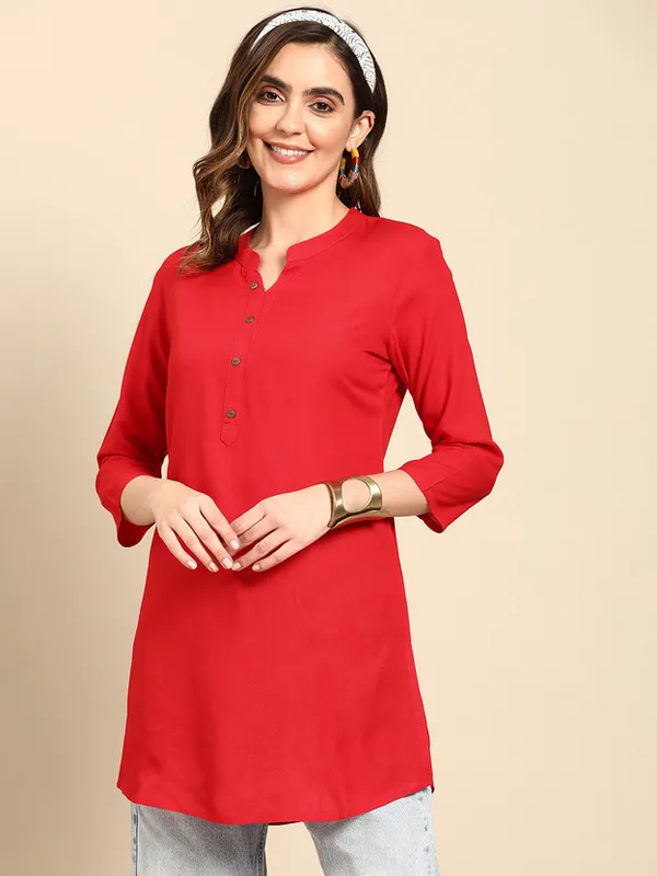 Red_Viscose_Rayon_Solid_Regular_Top_For_Women