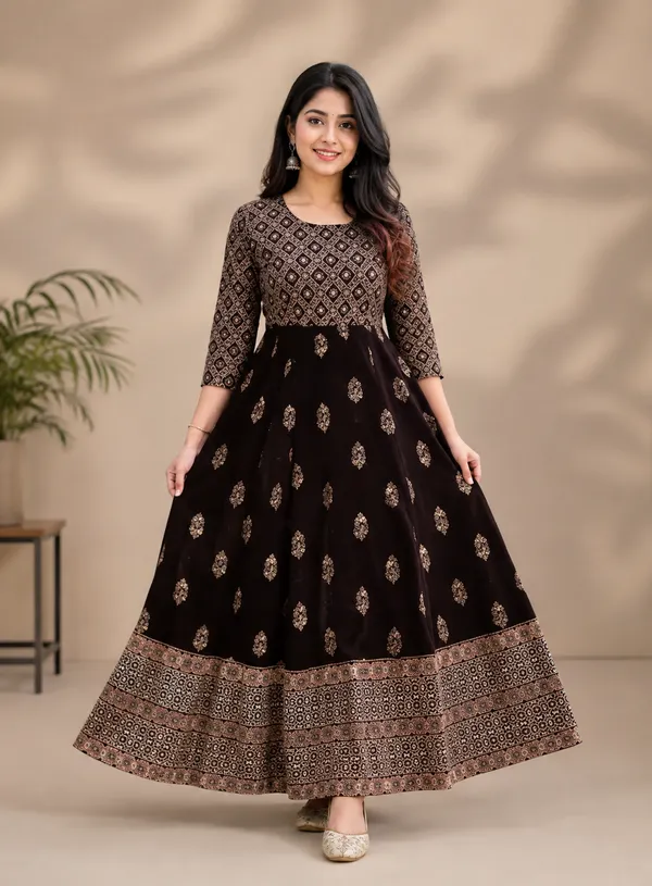 Black_Viscose_Rayon_Floral_Print_Regular_Kurta_For_Women