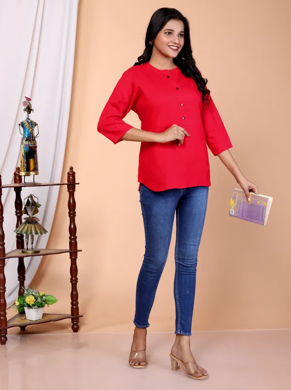 Red_Viscose_Rayon_Solid_Regular_Top_For_Women