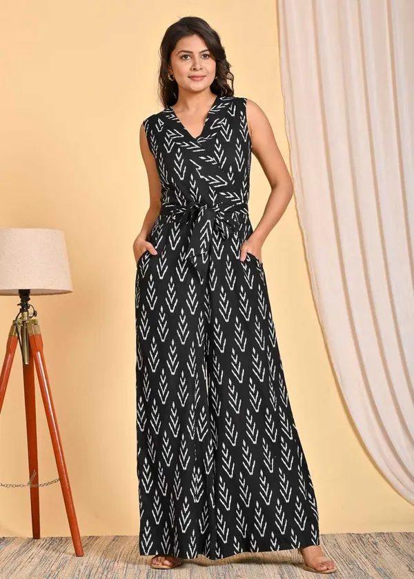 Black_Pure_Cotton_Self_Design_Regular_Jumpsuit_For_Women