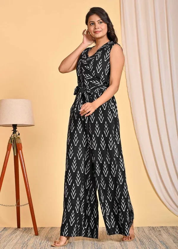 Black_Pure_Cotton_Self_Design_Regular_Jumpsuit_For_Women