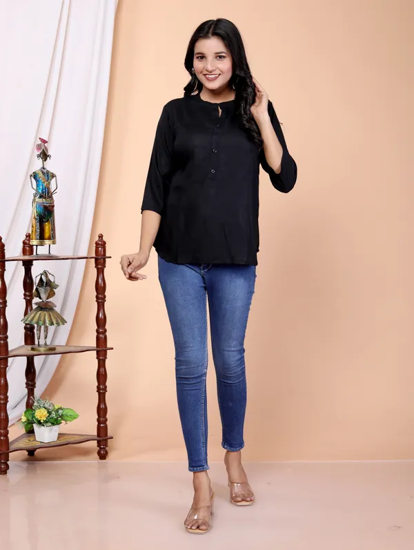 Black_Viscose_Rayon_Solid_Regular_Top_For_Women