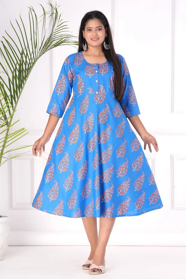 Blue_Pure_Cotton_Printed_Regular_Kurta_For_Women