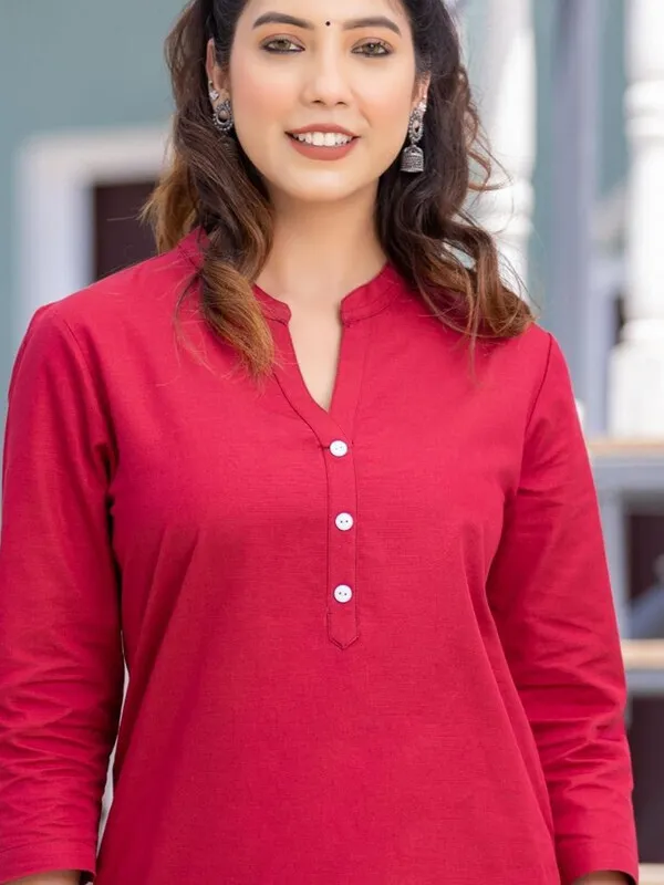 Red_Cotton_Rayon_Self_Design_Regular_Top_For_Women