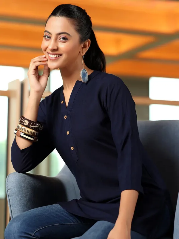Blue_Cotton_Rayon_Self_Design_Regular_Top_For_Women