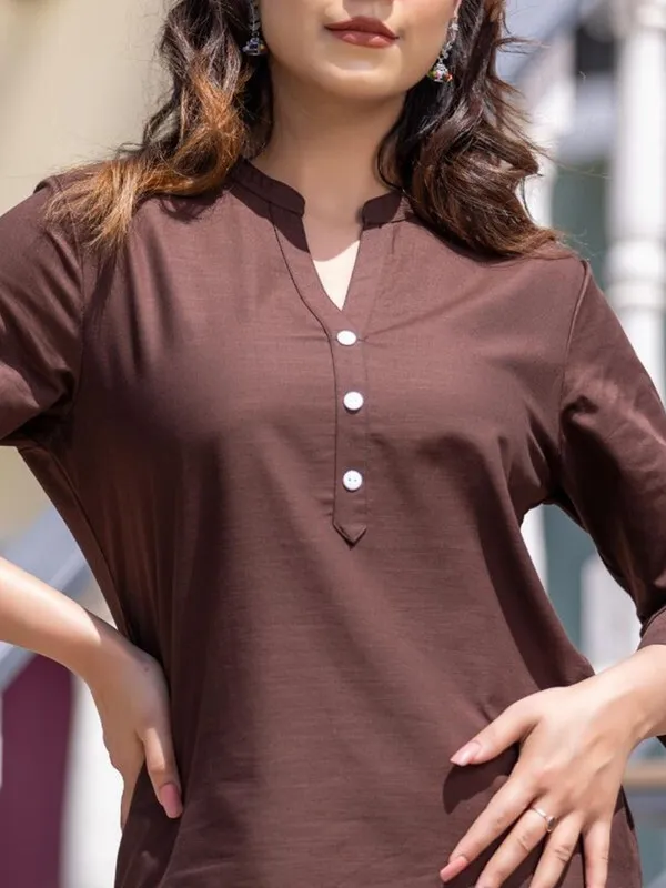 Brown_Cotton_Rayon_Self_Design_Regular_Top_For_Women