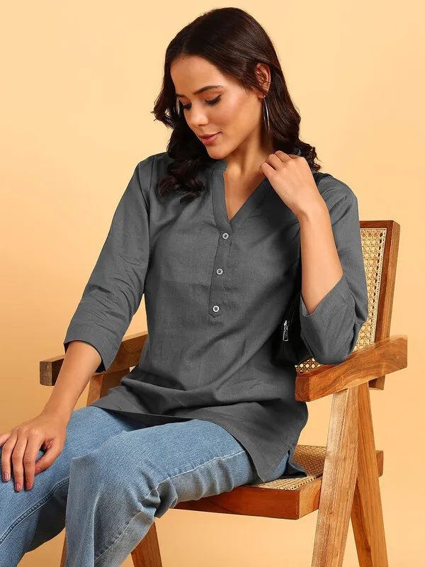 Grey_Cotton_Rayon_Self_Design_Top_For_Women