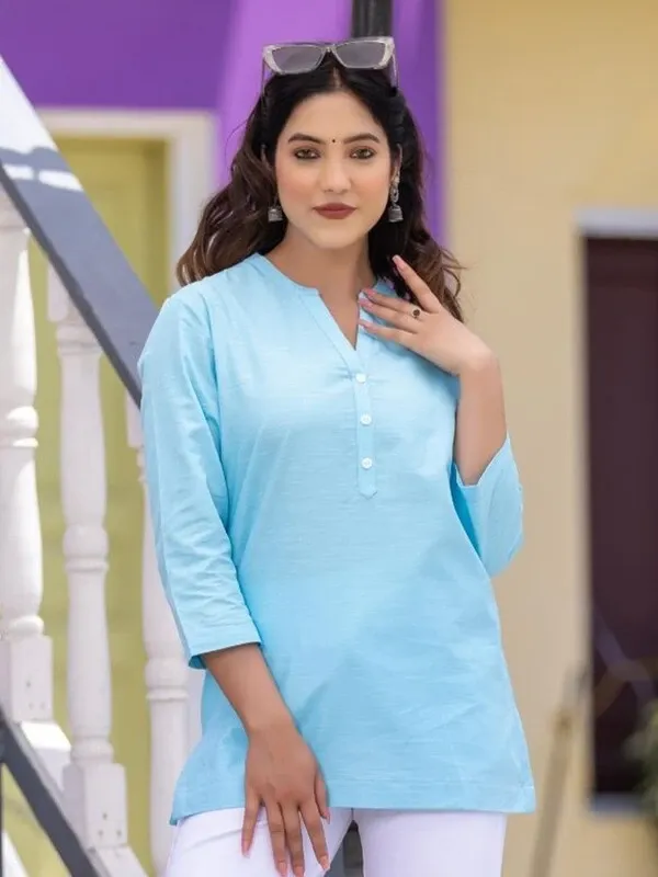 Blue_Cotton_Rayon_Self_Design_Regular_Top_For_Women