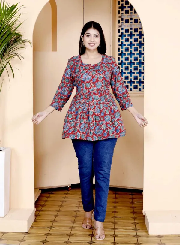 Multicolor_Pure_Cotton_Printed_Regular_Top_For_Women