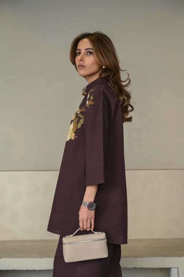 Deep_Plum_Linen_Cotton_Daily_Elegance_Minimal_Floral_Co-Ord_Set_For_Women