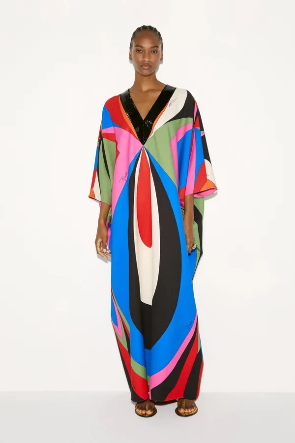 Bold_Multicolor_Abstract_V-Neck_Kaftan_Dress
