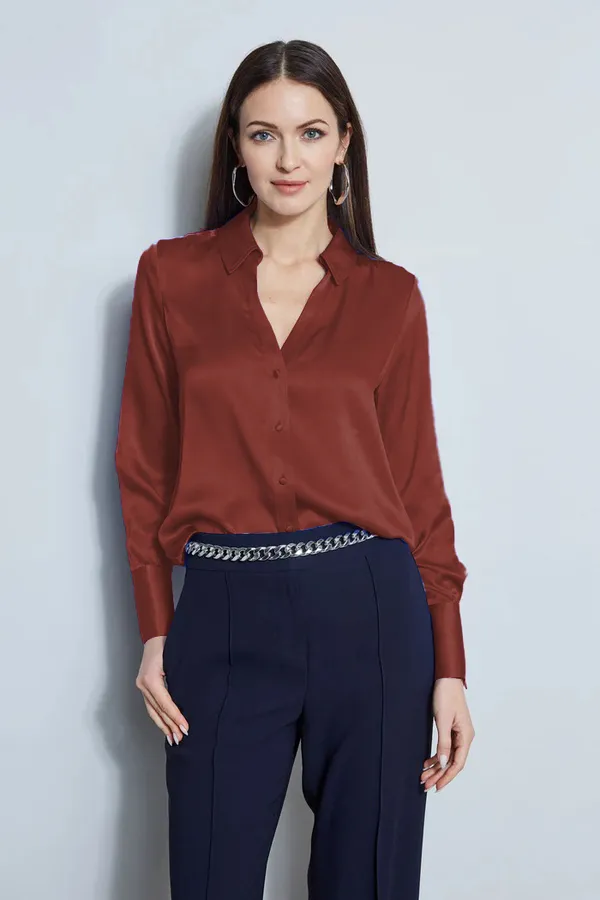 Fandaro_Women’s_Premium_Maple_Brown_Satin_Shirt