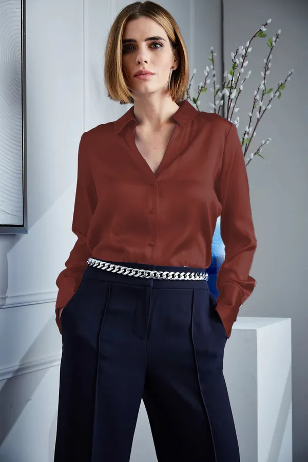 Fandaro_Women’s_Premium_Maple_Brown_Satin_Shirt