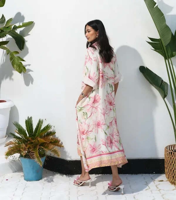 Floral_A-Line_soft_Peach_Pink_Botanical_Print_Midi_Shirt_Dress