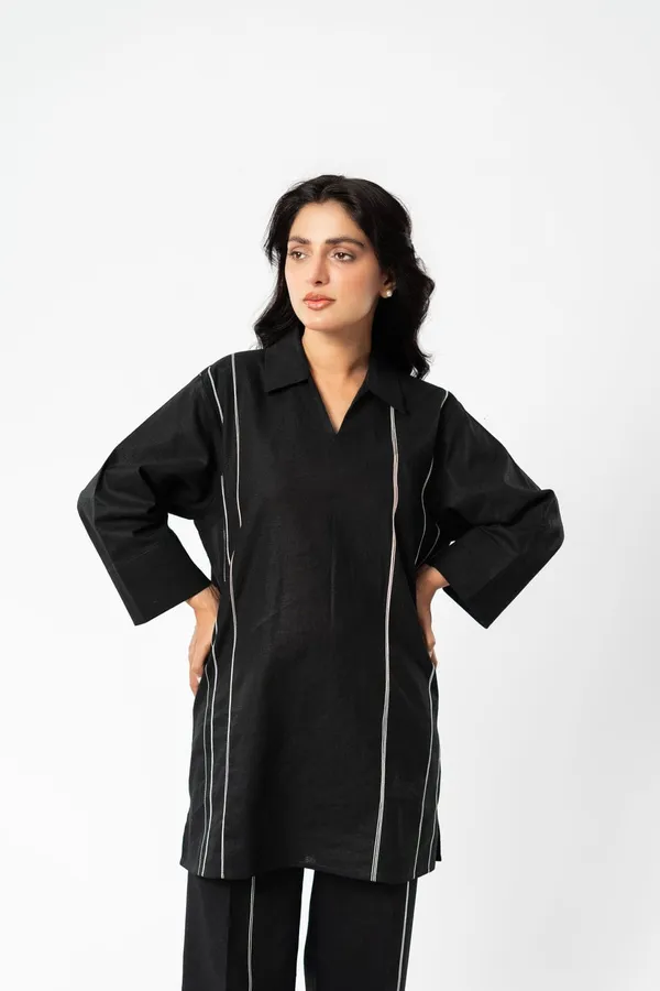 Elegant_Black_RayonTwo-Piece_Set_With_White_Stripe_Detail_For_Women