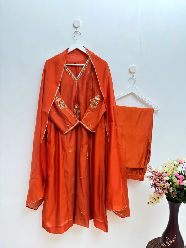 Orange_color_Handwork_Pure_Chanderi_3-Piece_Suit_Set