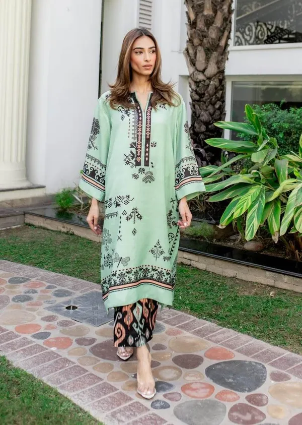 Mint_Green_Smooth_Bsy_Printed_Kurta_Set_With_Pants_For_Women