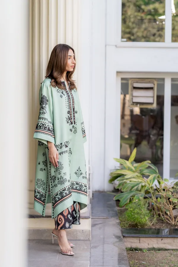 Mint_Green_Smooth_Bsy_Printed_Kurta_Set_With_Pants_For_Women