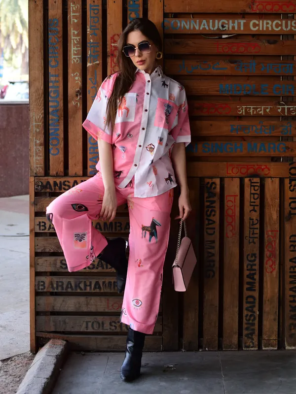 Playful_Motif_Print_Pink_Co-Ord_Set_with_Short_Sleeve_Shirt
