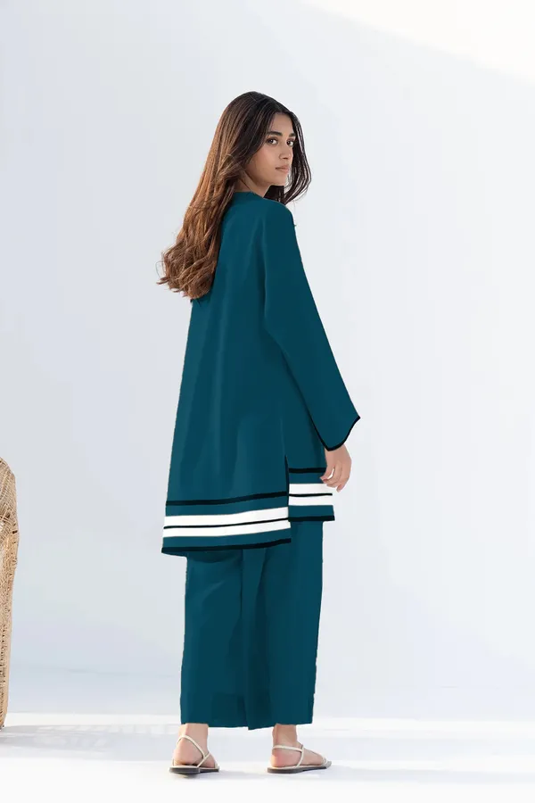 Title:_Elegant_Rama_Green_Rayon_Co-ord_Set_with_Contrast_Stripe_Hem