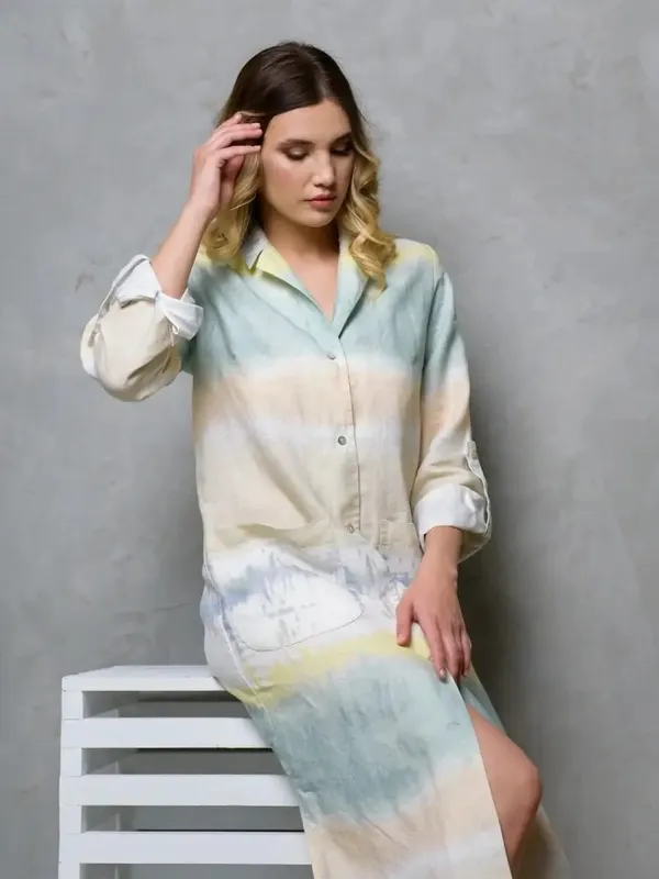 Tie-Dye_Linen_Printed_Long_Shirt_Dress_For_Women