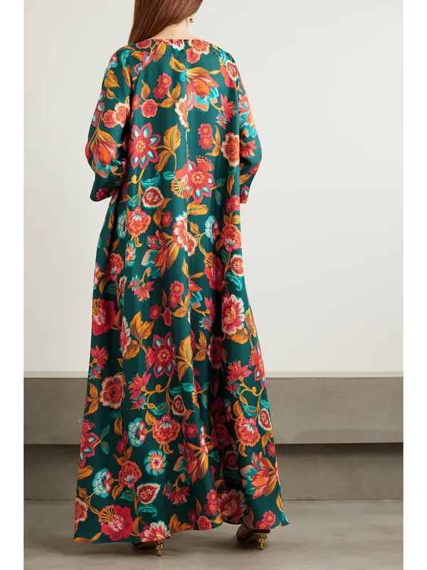 Women’s_Bottle_Green_Floral_Print_Kaftan_Maxi_Dress_–_Elegant_Loose_Fit