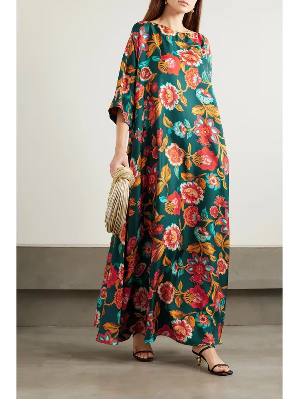 Women’s_Bottle_Green_Floral_Print_Kaftan_Maxi_Dress_–_Elegant_Loose_Fit