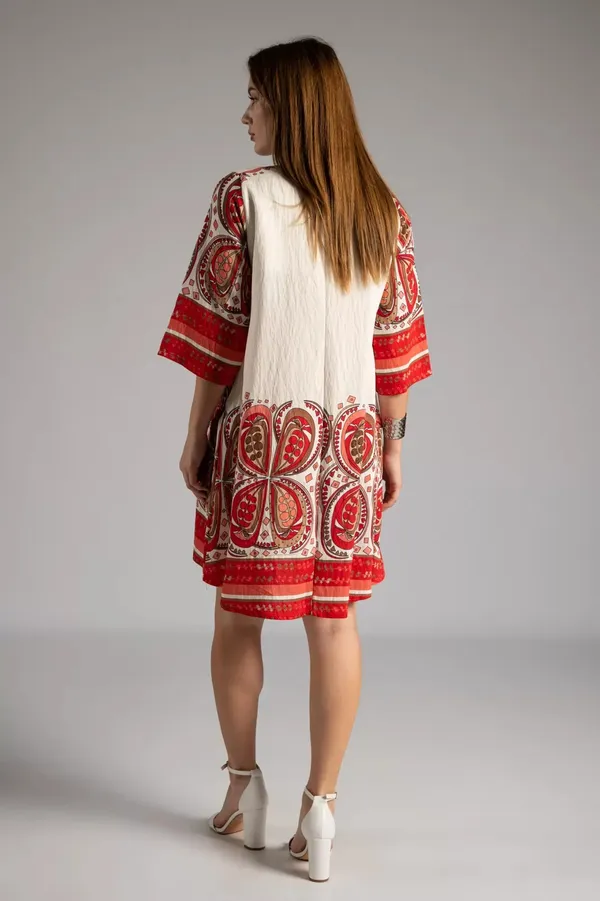 Red_&_Cream__Boho_Printed_A-Line_Tunic_Dress_For_Women