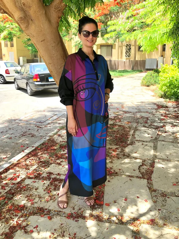 Black_Linen_Cotton_Modern_Art_Printed_Oversized_Collared_Shirt_Dress_For_Women