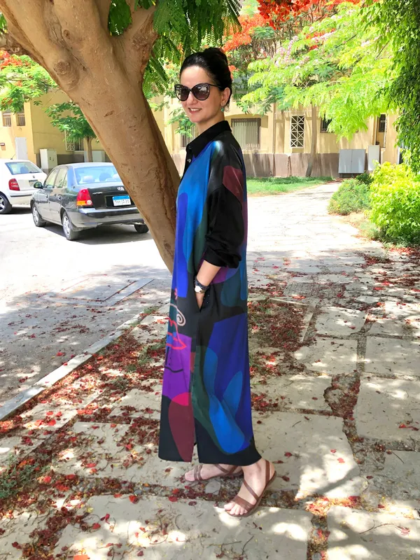 Black_Linen_Cotton_Modern_Art_Printed_Oversized_Collared_Shirt_Dress_For_Women