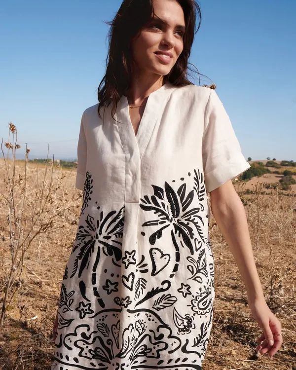 Off-White_Linen_Cotton_Tropical_Palm_Printed_Linen_Shirt_Dress_For_Women
