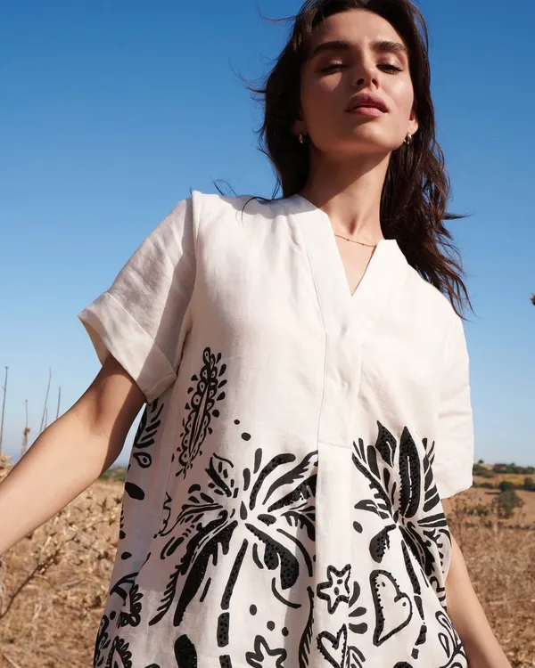 Off-White_Linen_Cotton_Tropical_Palm_Printed_Linen_Shirt_Dress_For_Women
