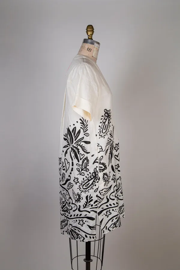 Off-White_Linen_Cotton_Tropical_Palm_Printed_Linen_Shirt_Dress_For_Women