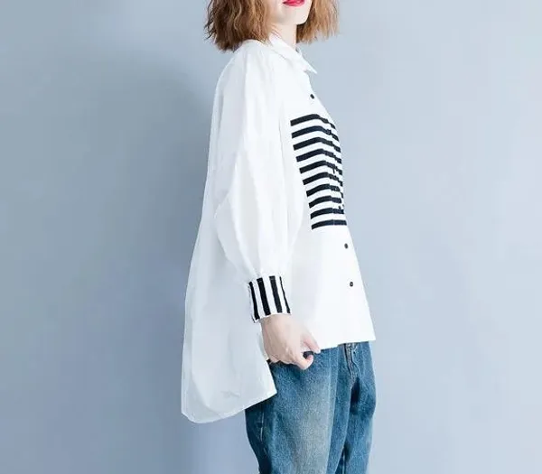 White_Cotton_Oversized_Striped_Shirt_For_Women
