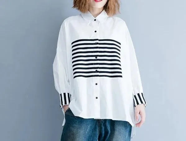 White_Cotton_Oversized_Striped_Shirt_For_Women