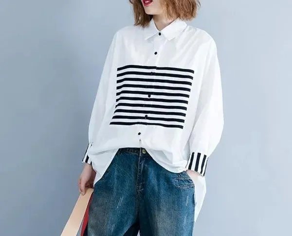 White_Cotton_Oversized_Striped_Shirt_For_Women