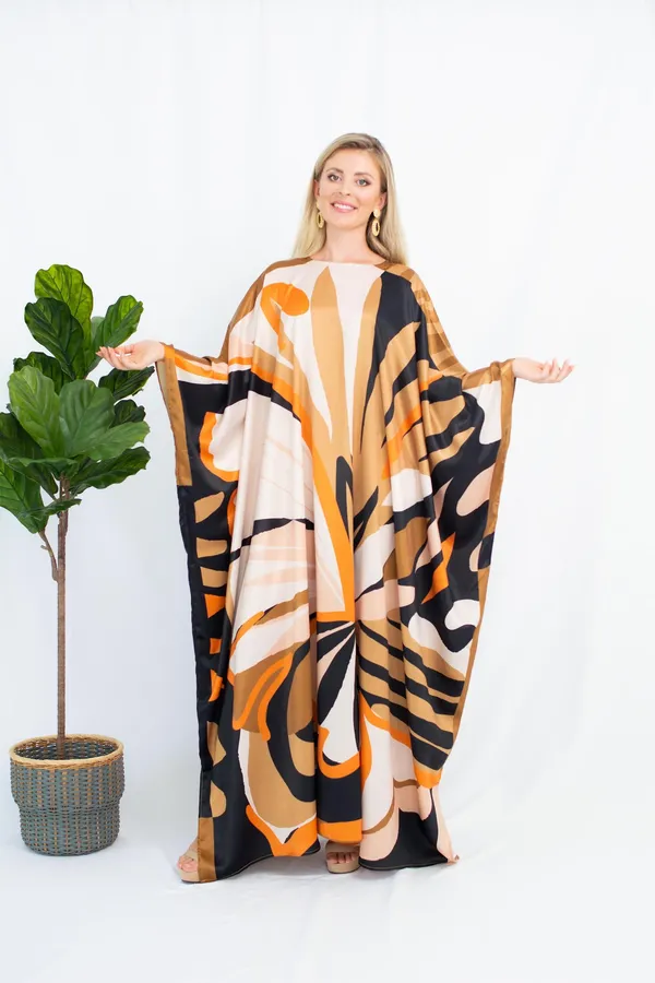 urnt_Orange_&_Black_Abstract_Kaftan_Maxi_Dress_For_Women_